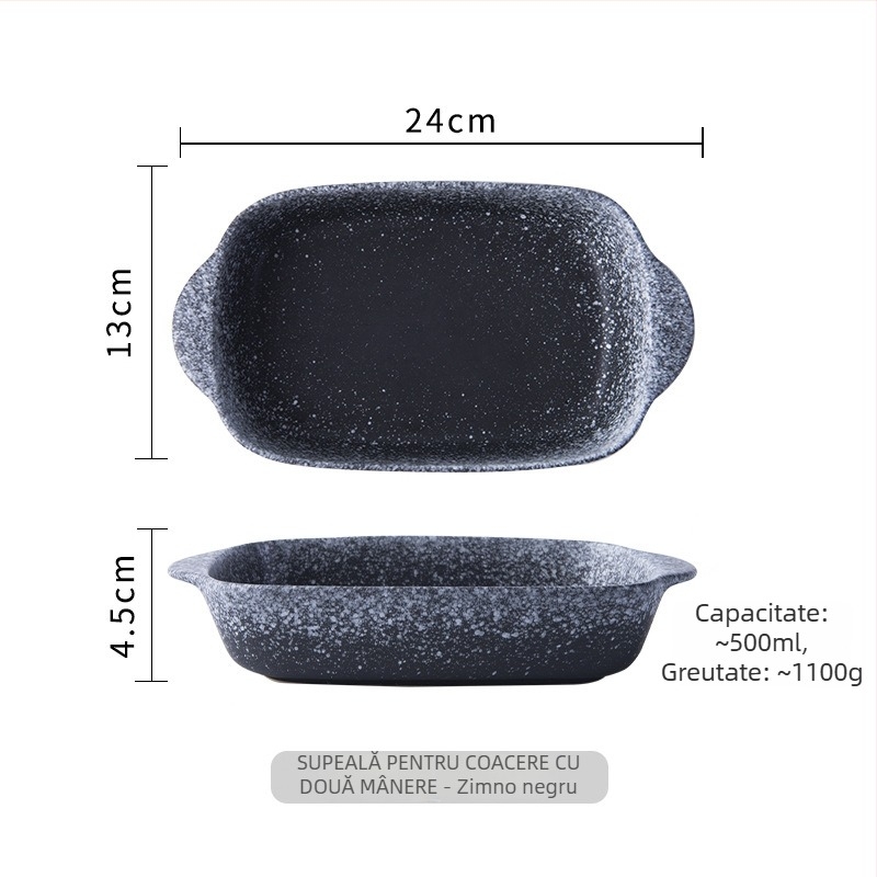 Farfurie de copt din ceramică, formă neregulată, stil japonez, suprafață glazurată, potrivită pentru cuptor, necompatibilă cu microundele