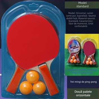 Rachetă pentru tenis de masă pentru copii, set de 2 bucăți cu 3 mingi, bază din poplar, gumă cu burete, lovire orizontală
