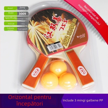 Rachetă pentru tenis de masă pentru copii, set de 2 bucăți cu 3 mingi, bază din poplar, gumă cu burete, lovire orizontală