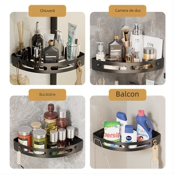 Raft de colț fără găuri pentru baie, montaj pe perete, 1 nivel, plastic, modelul 001, încărcare 5–10 kg, finisaj emailat copt