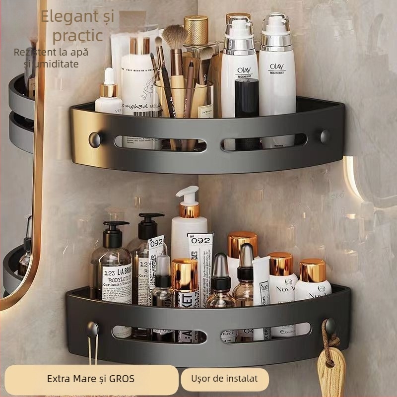 Raft de colț fără găuri pentru baie, montaj pe perete, 1 nivel, plastic, modelul 001, încărcare 5–10 kg, finisaj emailat copt