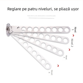 Raft de haine montat pe perete din oțel inoxidabil, pliabil, cu 9 cârlige și 12 găuri