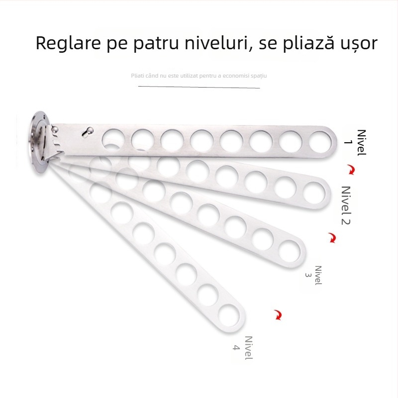 Raft de haine montat pe perete din oțel inoxidabil, pliabil, cu 9 cârlige și 12 găuri