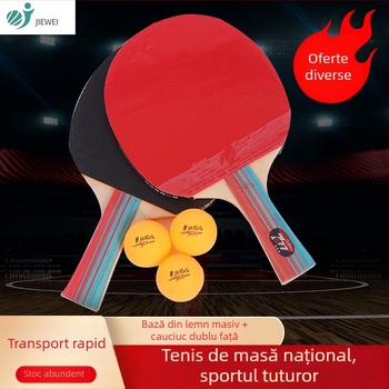 Set cu două palete de ping-pong, cu gumă reversă pe ambele fețe, bază din plop, palete cu mâner drept pentru antrenament