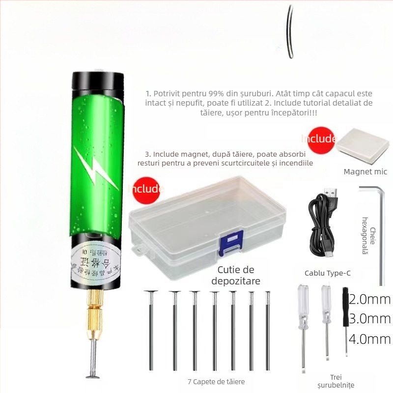 Freza electrică portabilă pentru gravură pe jad și lemn, set complet, puternică, reglare continuă a vitezei, alimentare la priză, 3.7V (3.7–5V)