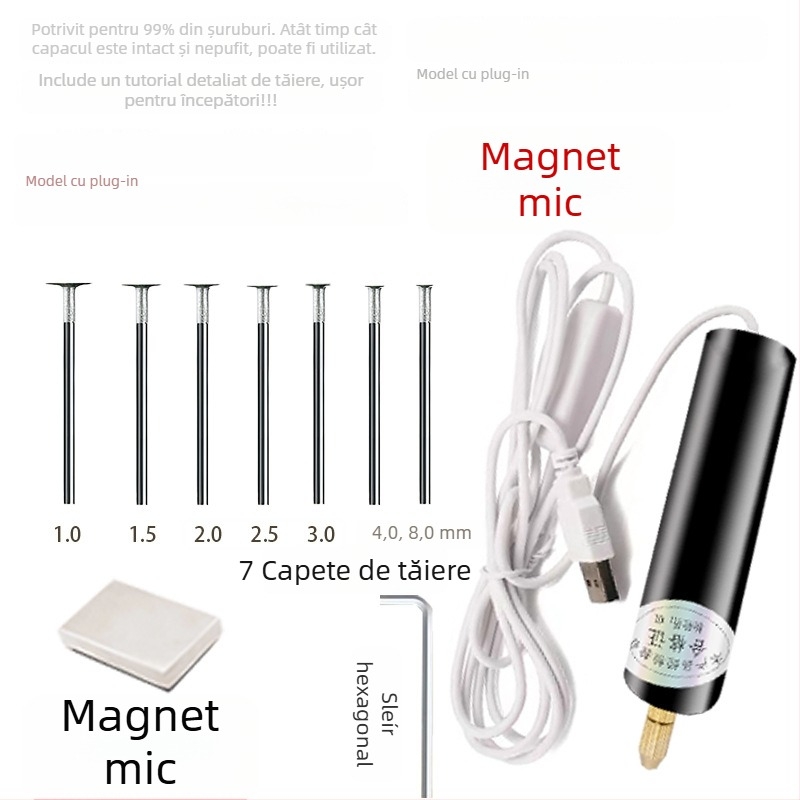 Freza electrică portabilă pentru gravură pe jad și lemn, set complet, puternică, reglare continuă a vitezei, alimentare la priză, 3.7V (3.7–5V)