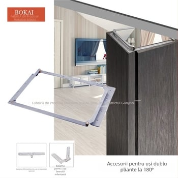 Balama pentru uși pliante fără șine, pentru dulapuri și uși din lemn, deschiderea la 180°, model BK-Z001, tip: balama de îndoire, material: oțel inoxidabil 304, finisaj: periat