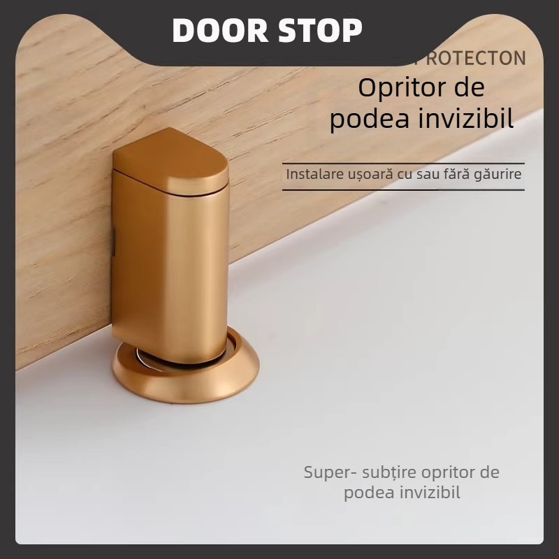 Stop de ușă montat pe podea, fără găuri, prindere ascunsă, magnet puternic, aliaj de zinc