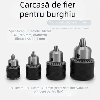 Mandrină pentru bormașină, trei gheare, interfață 1/2, oțel crom-40Cr, Three Gulls
