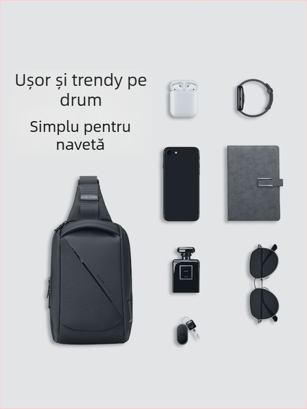 Geantă de piept pentru bărbați, ciclism și călătorii, stil business elite, material Oxford, interfață USB, Marco leden, căptușeală poliester