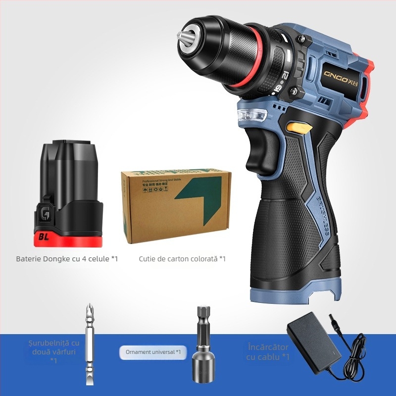 Bormașină cu acumulator Li-ion fără perii, 16.8V, mâner tip pistol, mandrină auto-blocantă, reglare continuă a vitezei