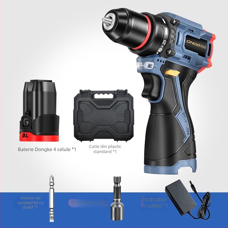 Bormașină cu acumulator Li-ion fără perii, 16.8V, mâner tip pistol, mandrină auto-blocantă, reglare continuă a vitezei