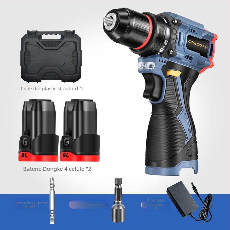 Bormașină cu acumulator Li-ion fără perii, 16.8V, mâner tip pistol, mandrină auto-blocantă, reglare continuă a vitezei