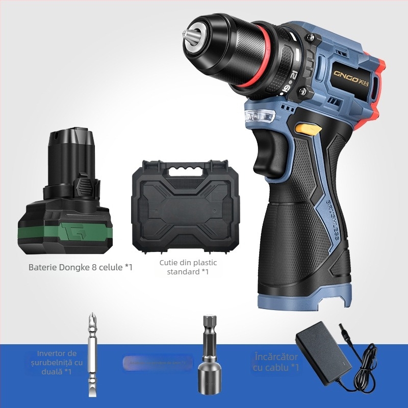 Bormașină cu acumulator Li-ion fără perii, 16.8V, mâner tip pistol, mandrină auto-blocantă, reglare continuă a vitezei