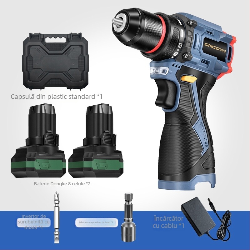 Bormașină cu acumulator Li-ion fără perii, 16.8V, mâner tip pistol, mandrină auto-blocantă, reglare continuă a vitezei
