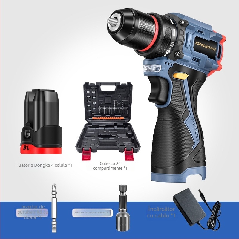 Bormașină cu acumulator Li-ion fără perii, 16.8V, mâner tip pistol, mandrină auto-blocantă, reglare continuă a vitezei