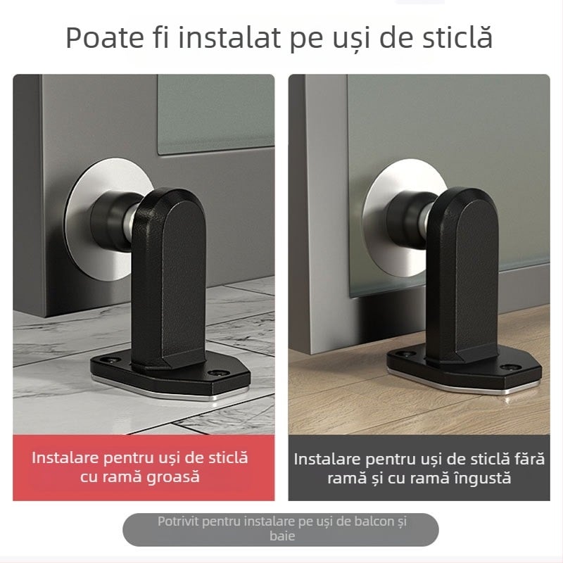 Stopper magnetic pentru uși montat pe podea, oțel inoxidabil 304, fără găuri, pentru baie, protecție la impact