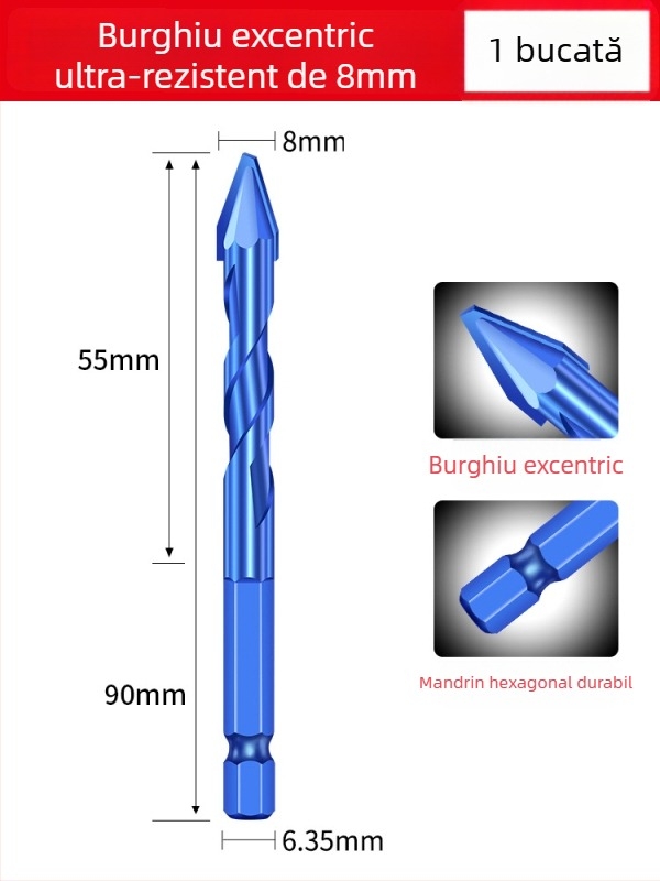 Matsuaki Burghiu triunghiular pentru plăci ceramice și beton – excentric, cap înclinat, magnetic, pentru plăci și ciment