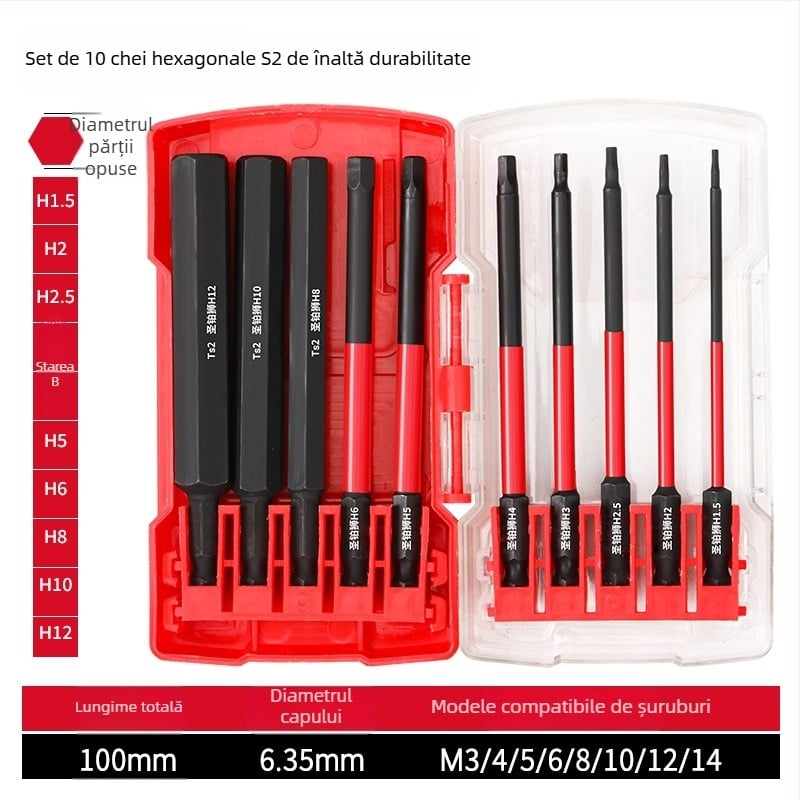 Set șurubelnițe cu cap hexagonal, electric, magnetic, oțel unelte S2, Holy Platinum Lion