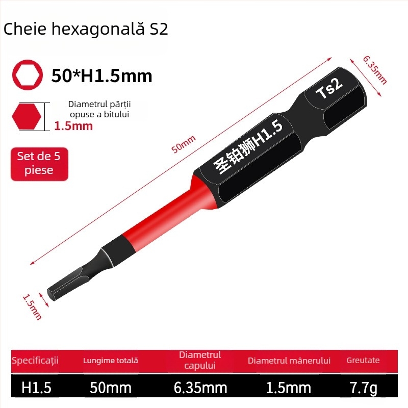 Set șurubelnițe cu cap hexagonal, electric, magnetic, oțel unelte S2, Holy Platinum Lion