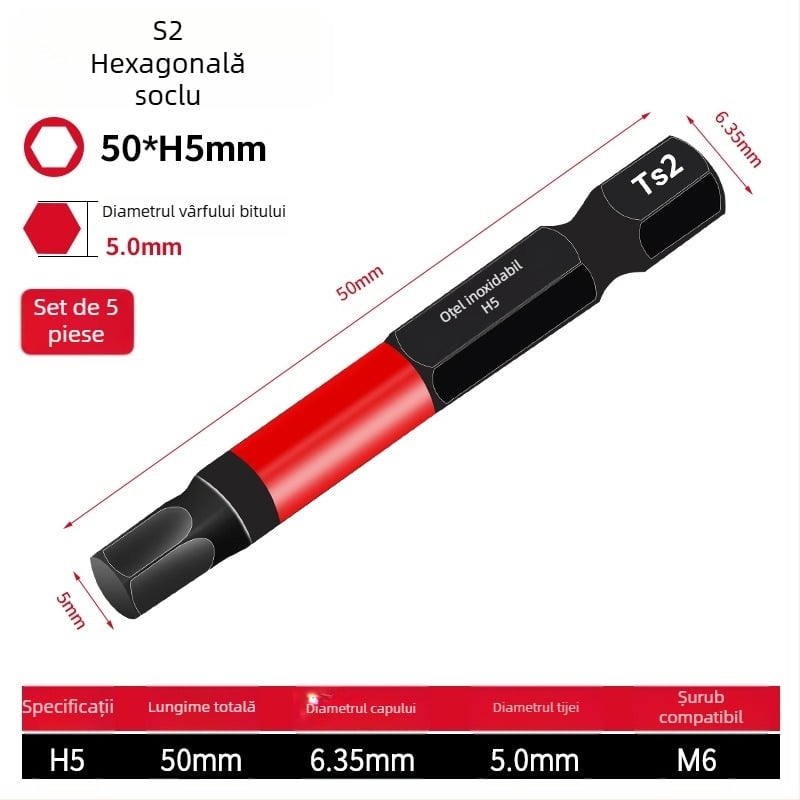 Set șurubelnițe cu cap hexagonal, electric, magnetic, oțel unelte S2, Holy Platinum Lion