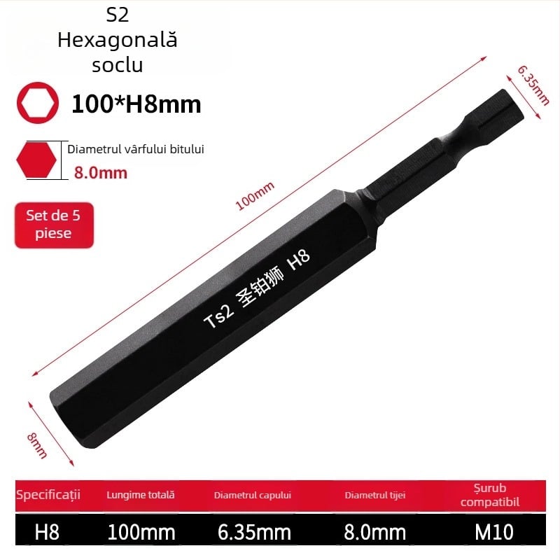 Set șurubelnițe cu cap hexagonal, electric, magnetic, oțel unelte S2, Holy Platinum Lion