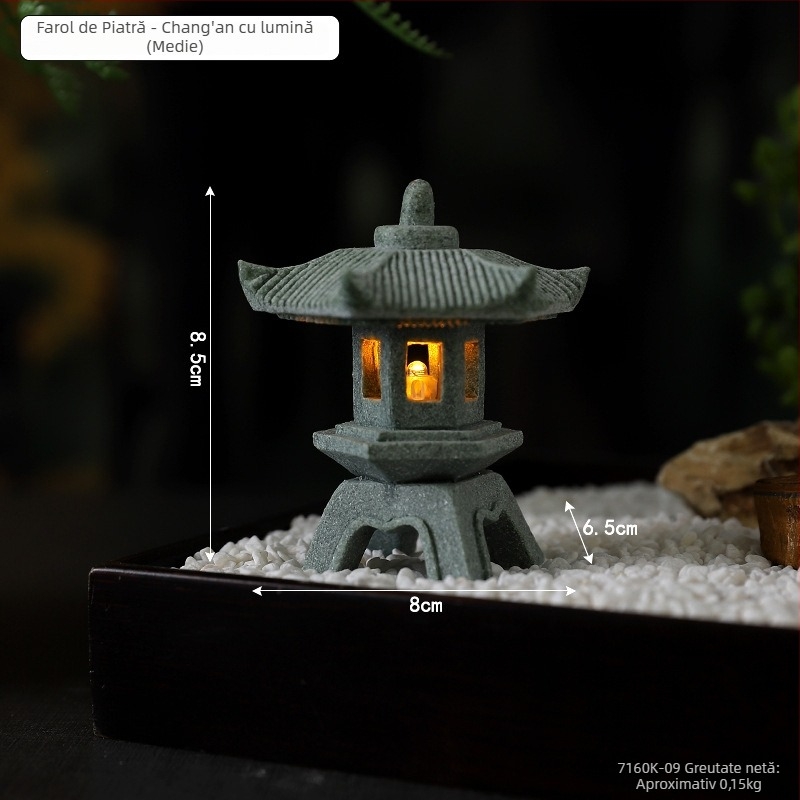 Felinar din piatră de nisip, ornament gravat pentru birou și mini peisaj