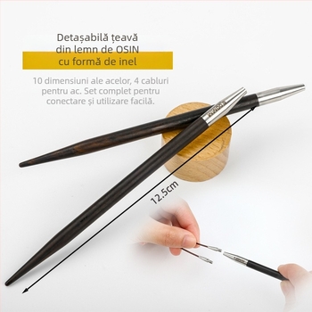 Ace circulare din lemn de abanos, lucrate manual, pentru tricotat pulovere, stil modern (Cod: 6511002741999)