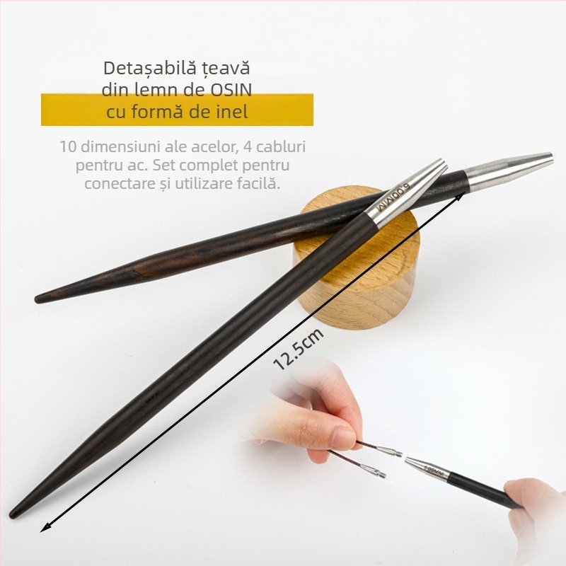 Ace circulare din lemn de abanos, lucrate manual, pentru tricotat pulovere, stil modern (Cod: 6511002741999)