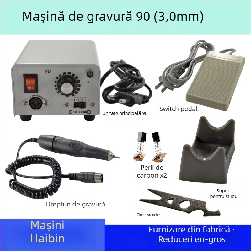 Mașină de gravură și polizare pentru bijuterii, jad, chihlimar și lemn; alimentare la priză; tensiune: AC monofazic și DC până la 50V; potrivită pentru gravură, șlefuire și manichiură
