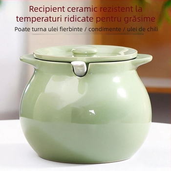 Recipient ceramic pentru ulei cu capac și mâner – borcan pentru ulei de chili, stil simplitate chinezească