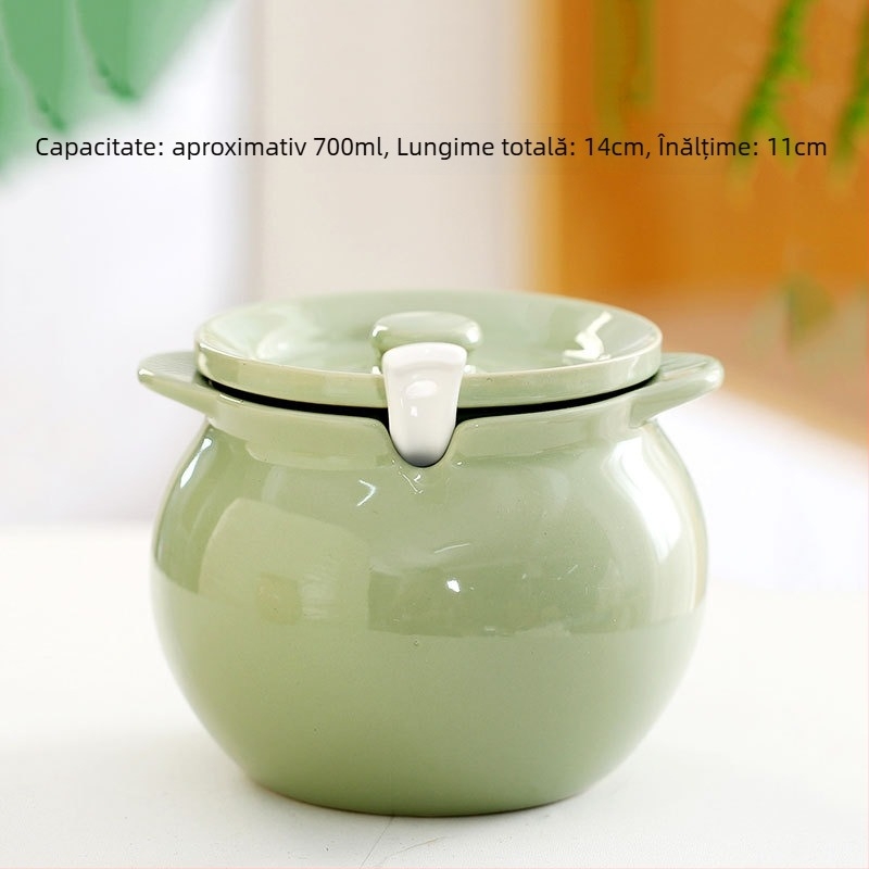 Recipient ceramic pentru ulei cu capac și mâner – borcan pentru ulei de chili, stil simplitate chinezească