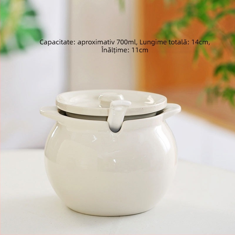 Recipient ceramic pentru ulei cu capac și mâner – borcan pentru ulei de chili, stil simplitate chinezească