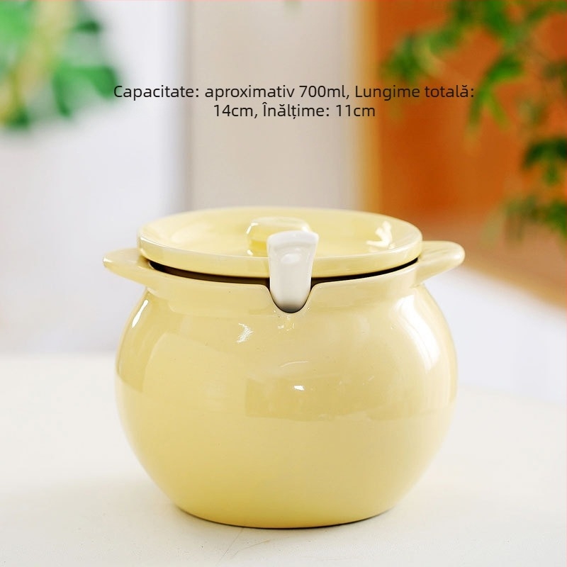 Recipient ceramic pentru ulei cu capac și mâner – borcan pentru ulei de chili, stil simplitate chinezească