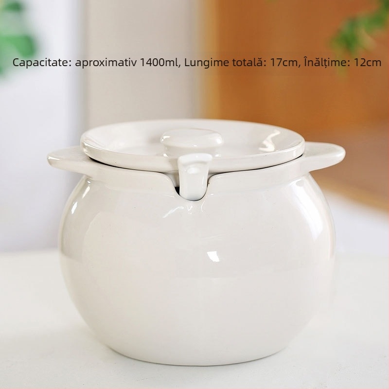 Recipient ceramic pentru ulei cu capac și mâner – borcan pentru ulei de chili, stil simplitate chinezească