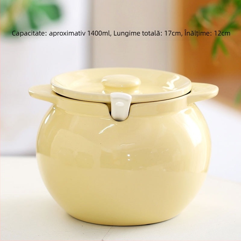 Recipient ceramic pentru ulei cu capac și mâner – borcan pentru ulei de chili, stil simplitate chinezească