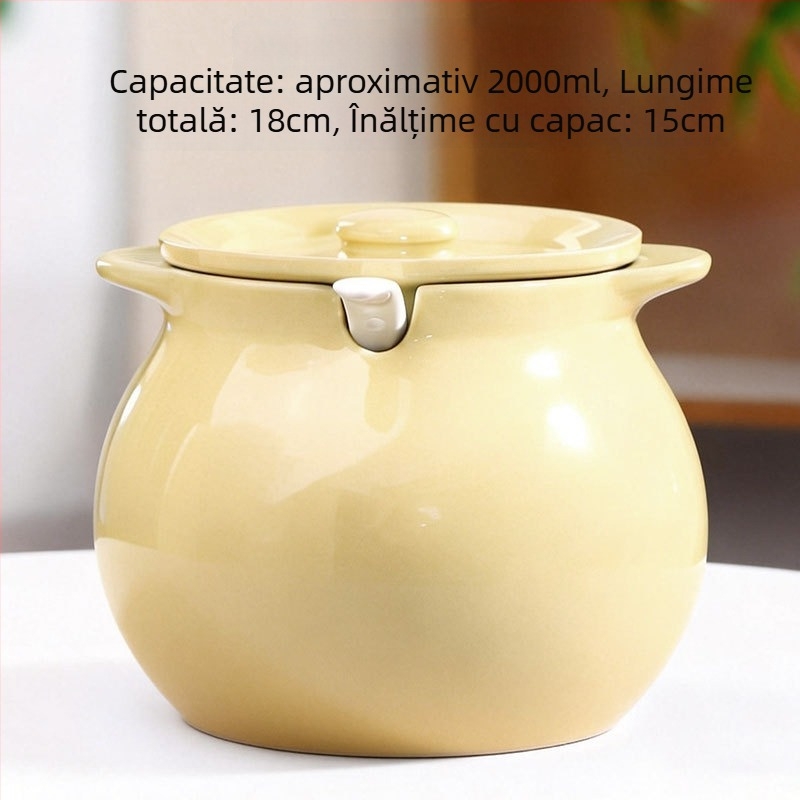 Recipient ceramic pentru ulei cu capac și mâner – borcan pentru ulei de chili, stil simplitate chinezească