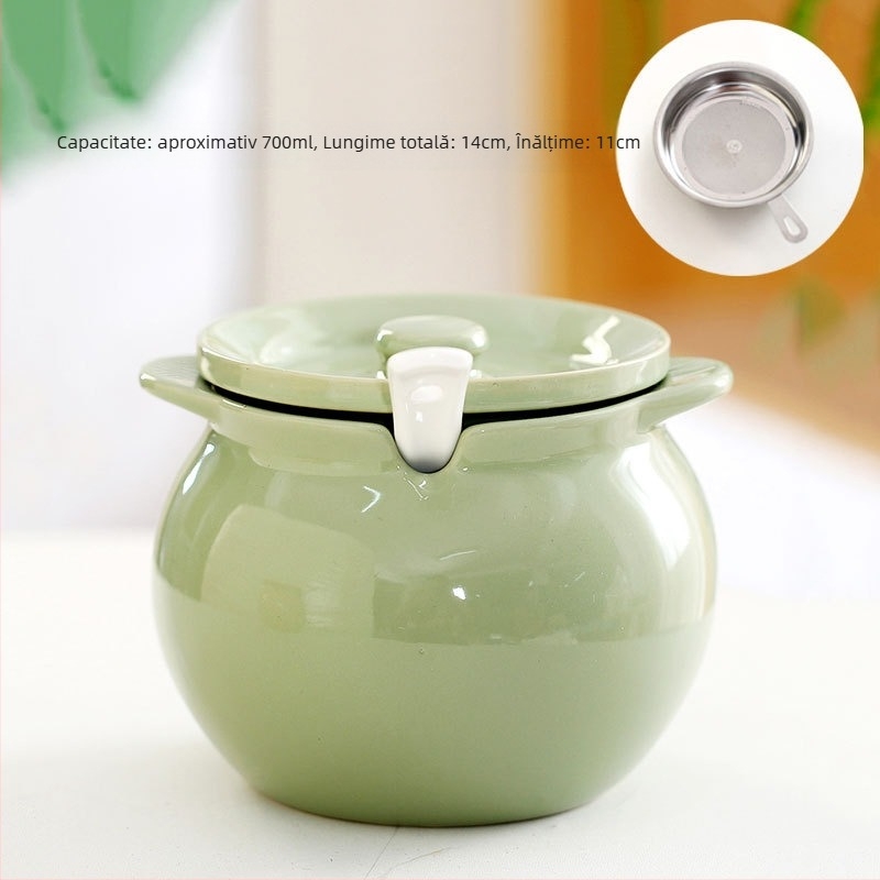 Recipient ceramic pentru ulei cu capac și mâner – borcan pentru ulei de chili, stil simplitate chinezească