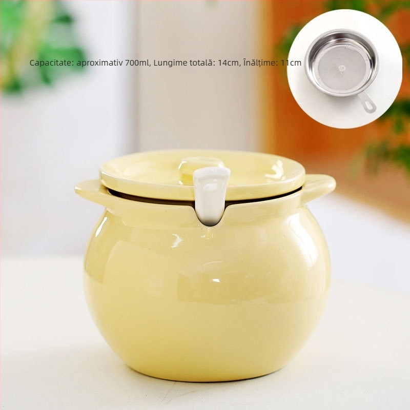 Recipient ceramic pentru ulei cu capac și mâner – borcan pentru ulei de chili, stil simplitate chinezească