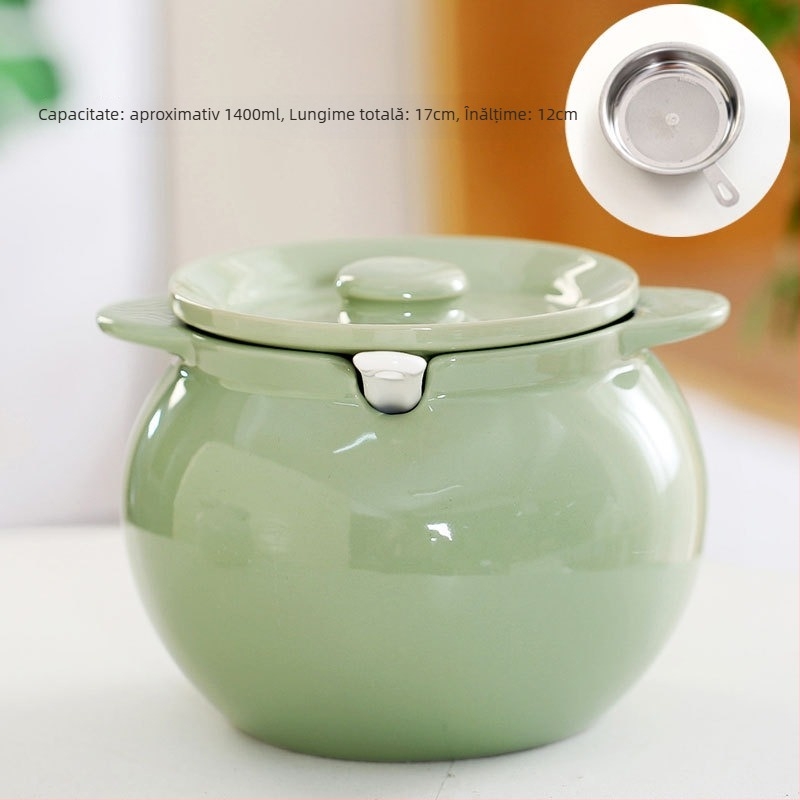 Recipient ceramic pentru ulei cu capac și mâner – borcan pentru ulei de chili, stil simplitate chinezească