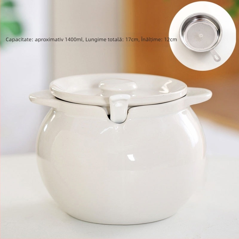 Recipient ceramic pentru ulei cu capac și mâner – borcan pentru ulei de chili, stil simplitate chinezească