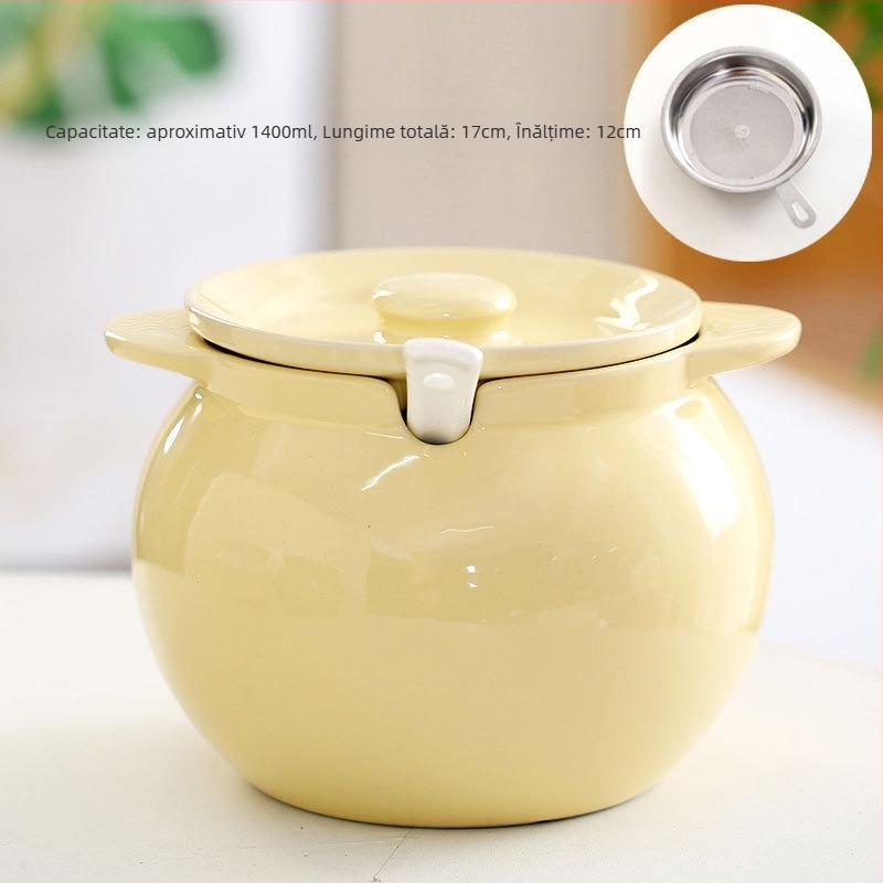 Recipient ceramic pentru ulei cu capac și mâner – borcan pentru ulei de chili, stil simplitate chinezească