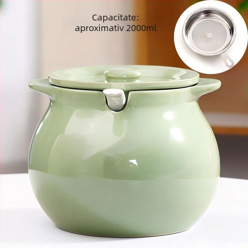 Recipient ceramic pentru ulei cu capac și mâner – borcan pentru ulei de chili, stil simplitate chinezească