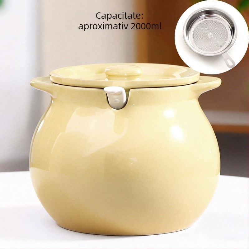 Recipient ceramic pentru ulei cu capac și mâner – borcan pentru ulei de chili, stil simplitate chinezească