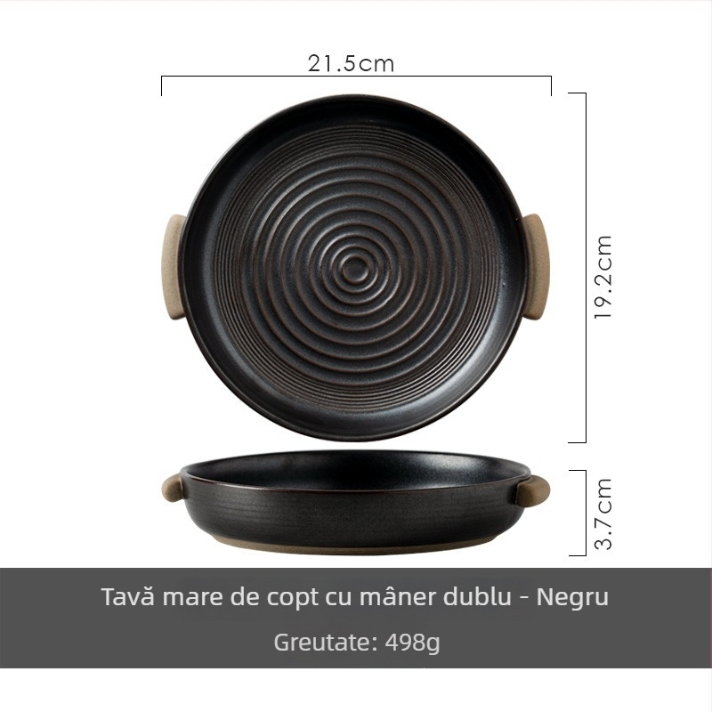 Farfurie de supă cu mâner dublu din ceramică tip stoneware, farfurie rotundă, adâncă, compatibilă cu microunde, stil retro