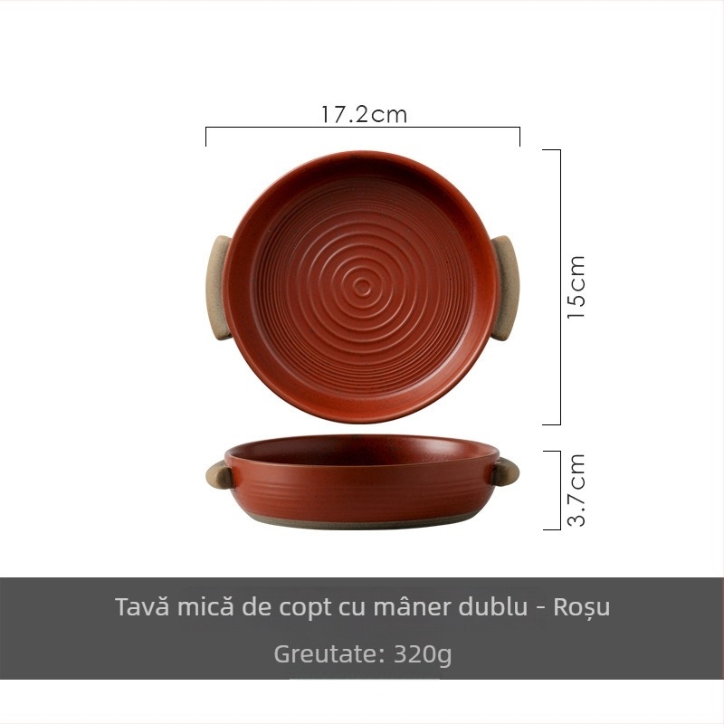 Farfurie de supă cu mâner dublu din ceramică tip stoneware, farfurie rotundă, adâncă, compatibilă cu microunde, stil retro