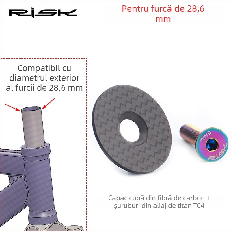 RISK Capac din fibră de carbon pentru biciclete mountain și road — capac pentru ghidon, capac pentru furcă față, șuruburi din aliaj de titan