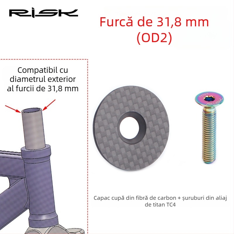 RISK Capac din fibră de carbon pentru biciclete mountain și road — capac pentru ghidon, capac pentru furcă față, șuruburi din aliaj de titan