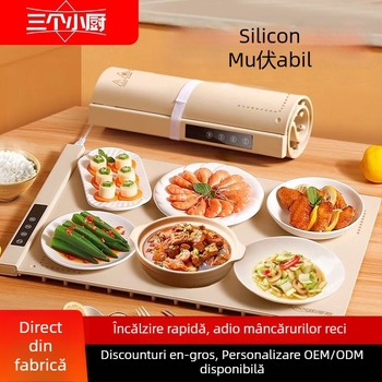 Three Little Chefs placă de încălzire din silicon inteligentă, încălzitor de mâncare rolabil pentru uz casnic, 620x400 mm, 300 W, 220 V, 2 kg, personalizabil