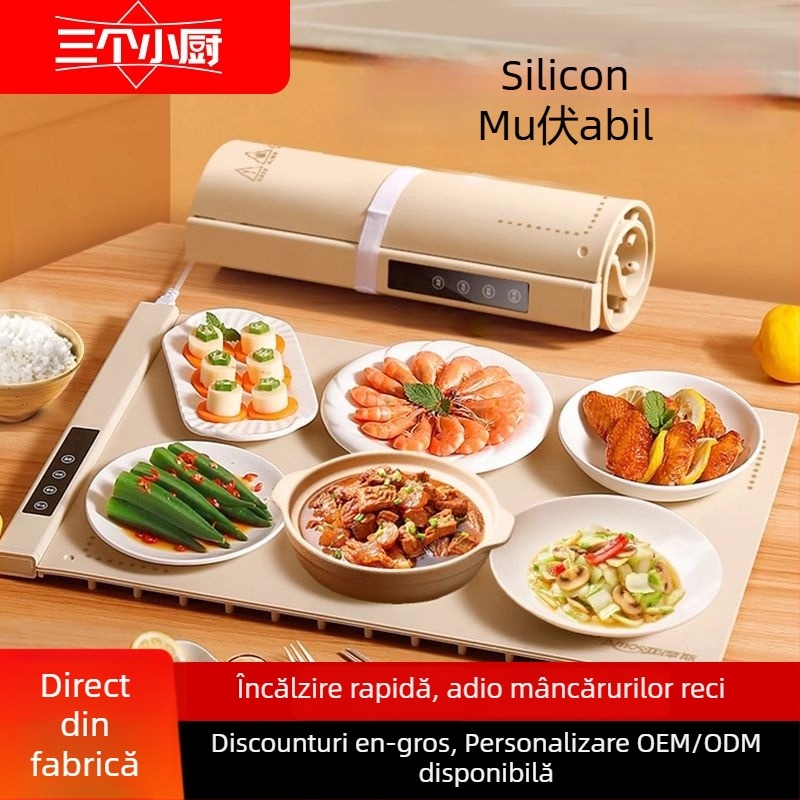 Three Little Chefs placă de încălzire din silicon inteligentă, încălzitor de mâncare rolabil pentru uz casnic, 620x400 mm, 300 W, 220 V, 2 kg, personalizabil